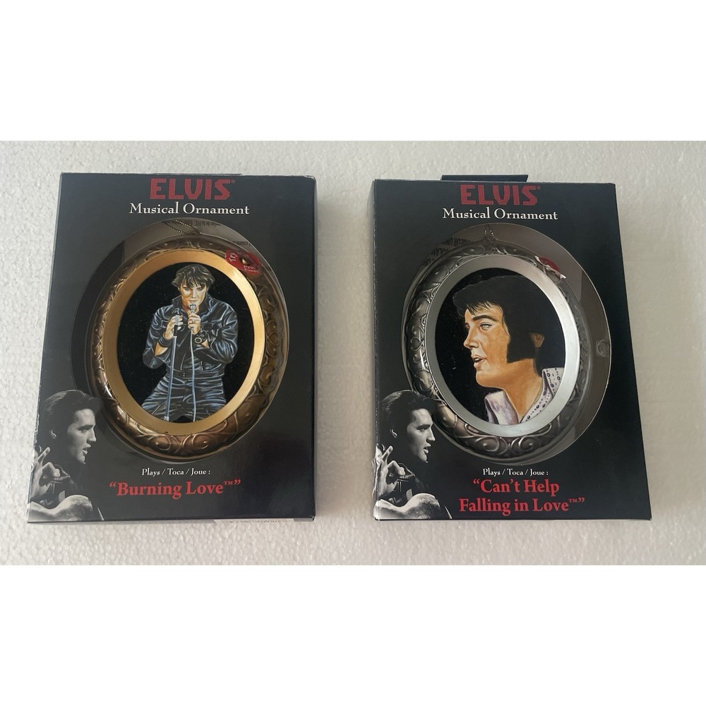 2 Santa's Best Elvis Presley Musical Christmas Ornaments Burning Love NEW